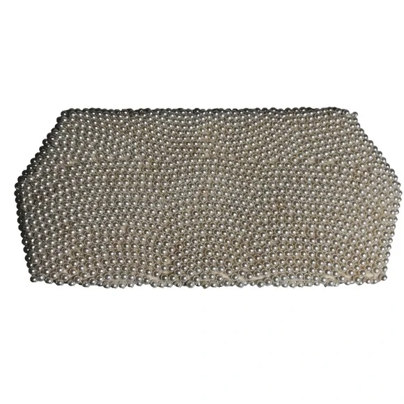 Vintage Pearl Beaded Clutch Handmade Japan Mid Century 8x4 Ivory Butterfly Snap - Picture 2 of 16